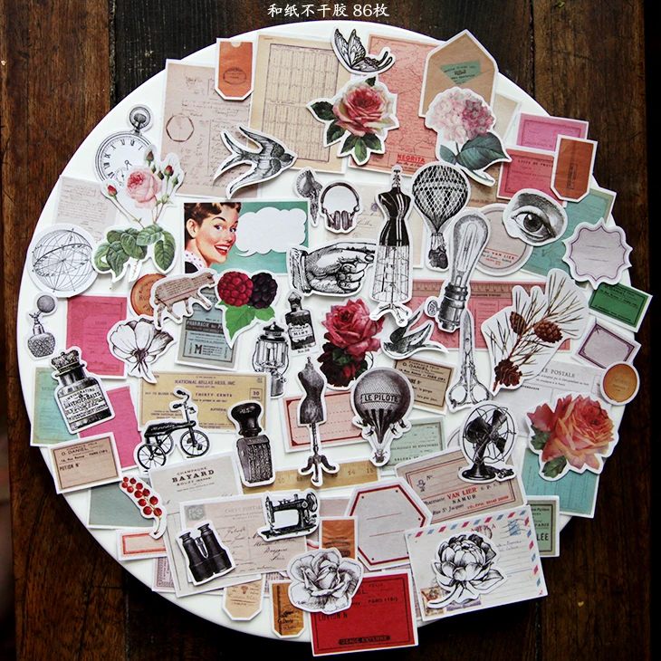 

VUAWRTG 86pcs Vintage Paper stickers for Scrapbooking Happy Planner/Card Making/Journaling Project DIY