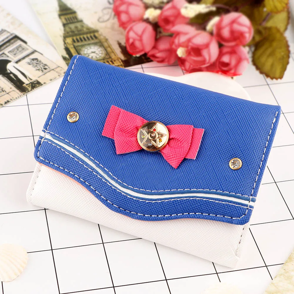 

Fahsion Women Sailor Moon Wallet Lady Short Wallets Female Candy Color Bow PU Leather for Card Purse Clutch Bag New