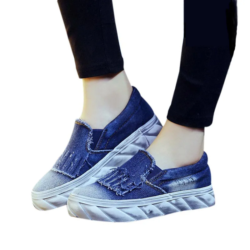 New Women Flats 2017 Casual Jean Canvas Casual Slip On Round Toe Thick ...