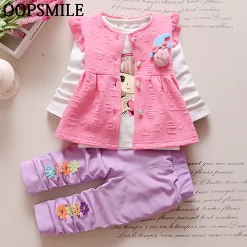 

infant baby girls clothes set 1st birthday sprint suit 2017 Korean baby girls child casual vest +tops+pant cartoon 3pcs suit