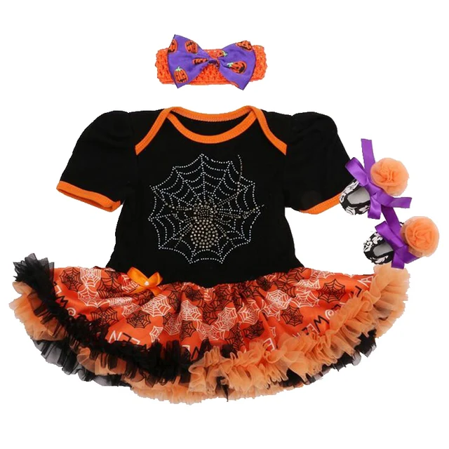 cool spider web black halloween costume for kids baby girl bodysuit dress crib shoes headband newborn