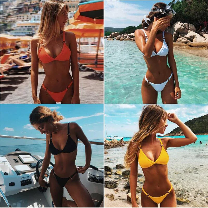 

2019 sexy adjust swimsuit bikini push up brazilian bikini set women solid halter top bathing suit summer female micro swimwear