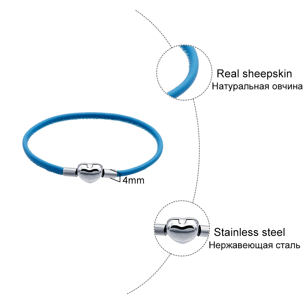 5 цветов, Простой браслет из натуральной овчины, браслет из нержавеющей стали с застежкой в виде сердца, кожаные браслеты для мужчин и женщин, подвески, ювелирные изделия DIY