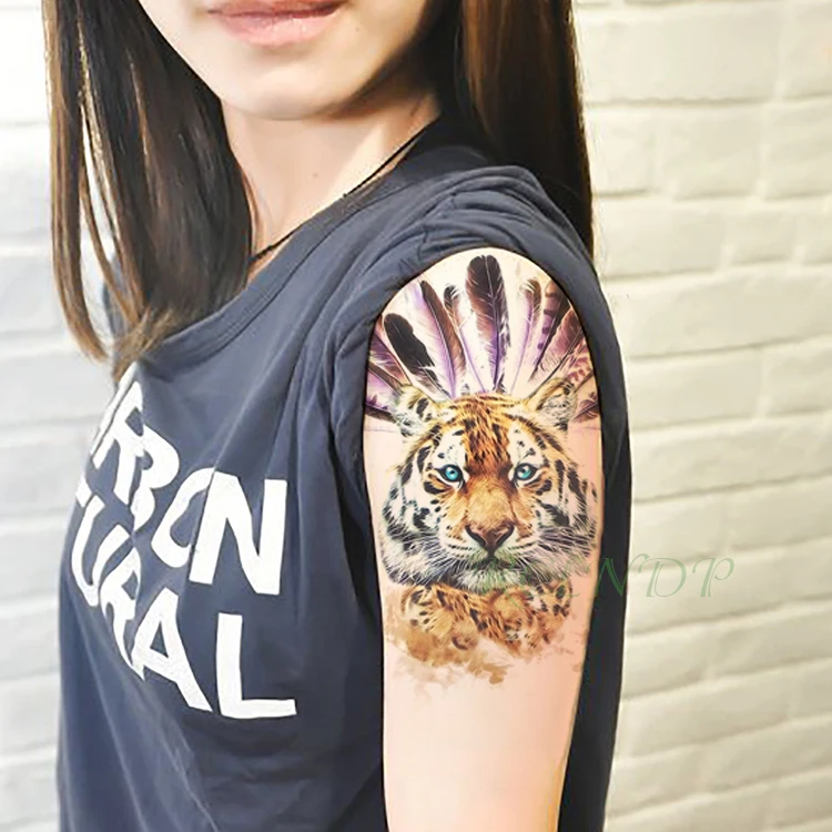 

Waterproof Temporary Tattoo Sticker Lion head feather Fake Tatto Flash Tatoo Large size Tatouage Leg Arm for Women Men girl