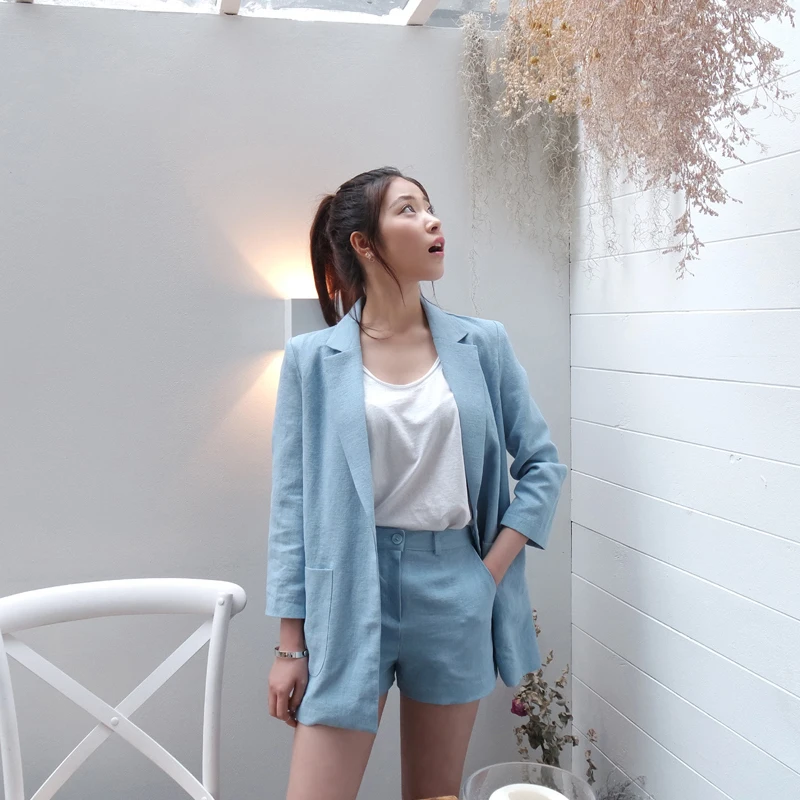 LANMREM Autumn New Casual Fashion Women Loose Solid Color Suit Collar Cardigan Jacket Shorts Suit TC807