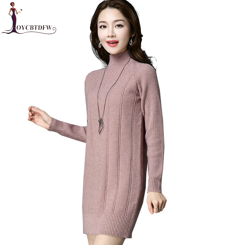 Turtleneck Mid Long Knitted Sweater Dress Women 100% cashmere Slim Bodycon Pullover Female Autumn Winter 2018 X293 | Женская одежда