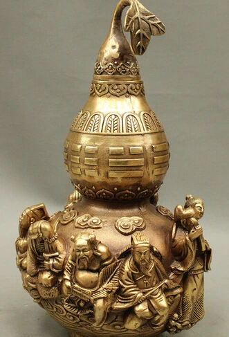 

B0602 12" Chinese FengShui Brass Eighe Immortals God Statue Gourd Calabash Bottle Pot