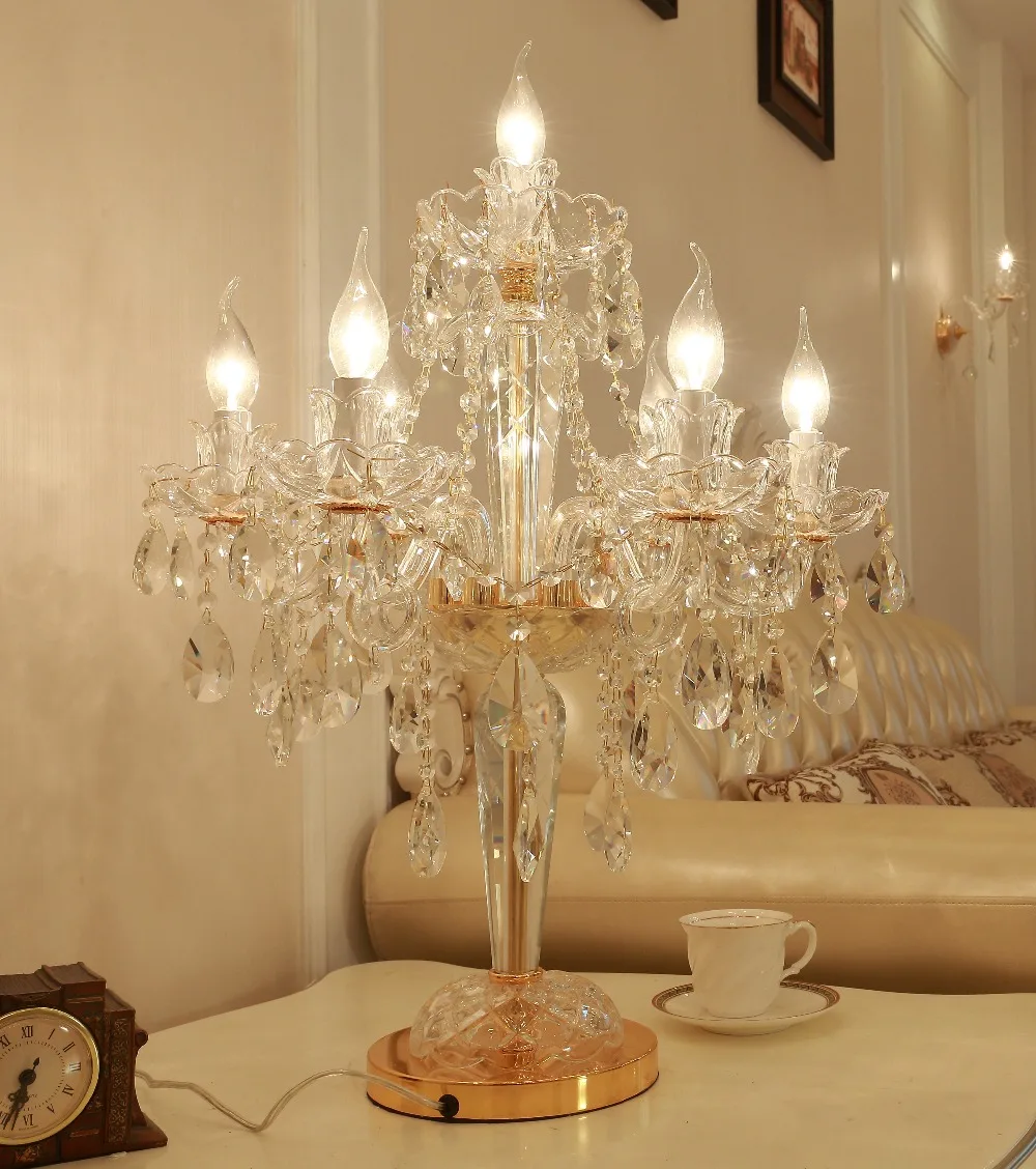 

European crystal table lamp simple wedding aisle table lamp living room bedroom club photography floor decoration LED lamps