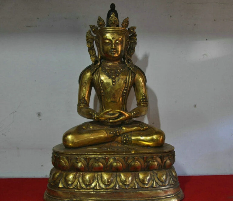 

19" China Tibet Buddhism Longevity Long Life Amitayus Buddha Bronze Statue decoration bronze factory outlets