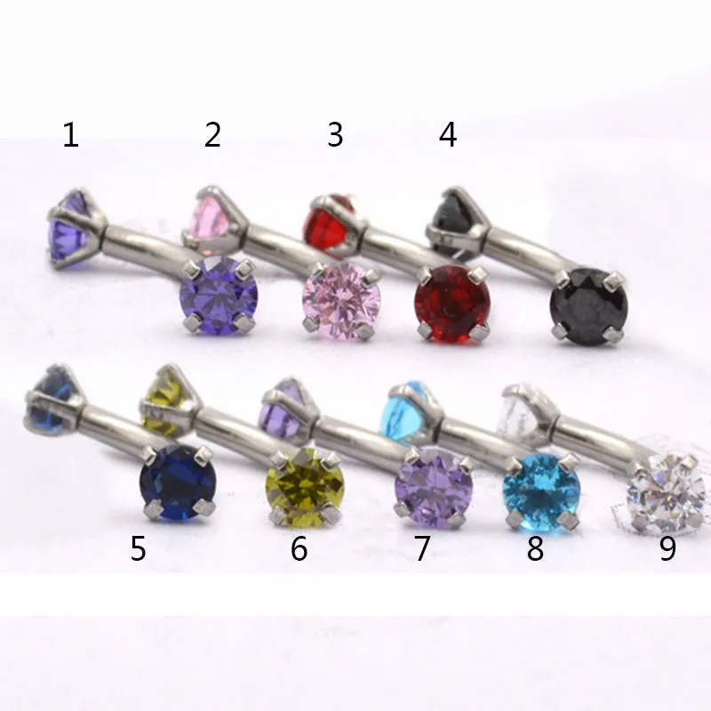 2pcs/lot 16g 9 Colors 3mm Gem Ball Surgical Steel Eyebrow Ring Bar