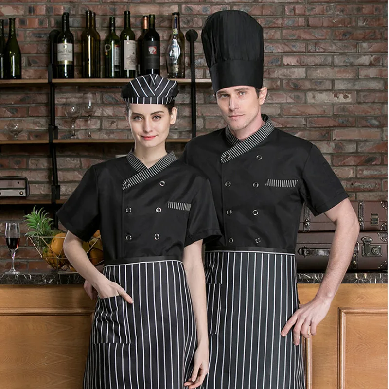 Полосатая Модная Куртка поварская с короткими рукавами форма офицантки профессиональная одежда летняя кухня Зебра элемент рубашки в стиле унисекс