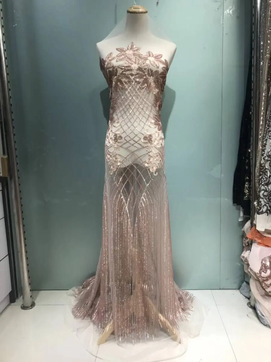 

High Quality Sequins champagne Guipure African Lace Fabric Embroidered Wedding Decoration French Nigerian Lace Fabrics