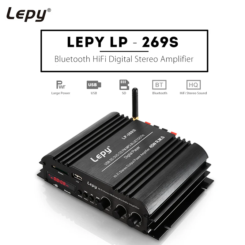 Original Lepy LP-269S 2-Channel HiFi Stereo Audio Bluetooth Amplifier Support SD USB FM Digital Stereo Car Auto Motorcycle Acc - ANKUX Tech Co., Ltd