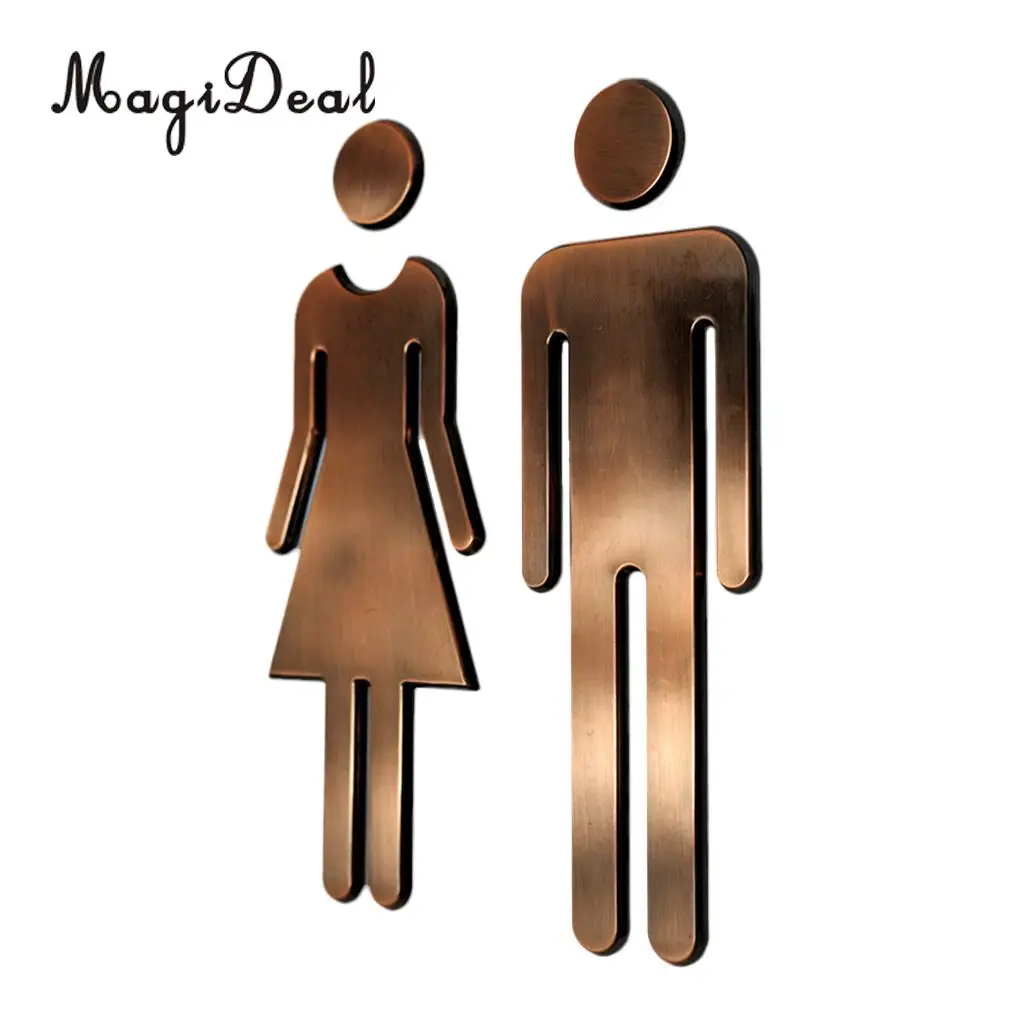 MagiDeal Man&Woman WC Stickers Toilet Signs Restroom Washroom Signage Plaque Bronze Long Lifespan