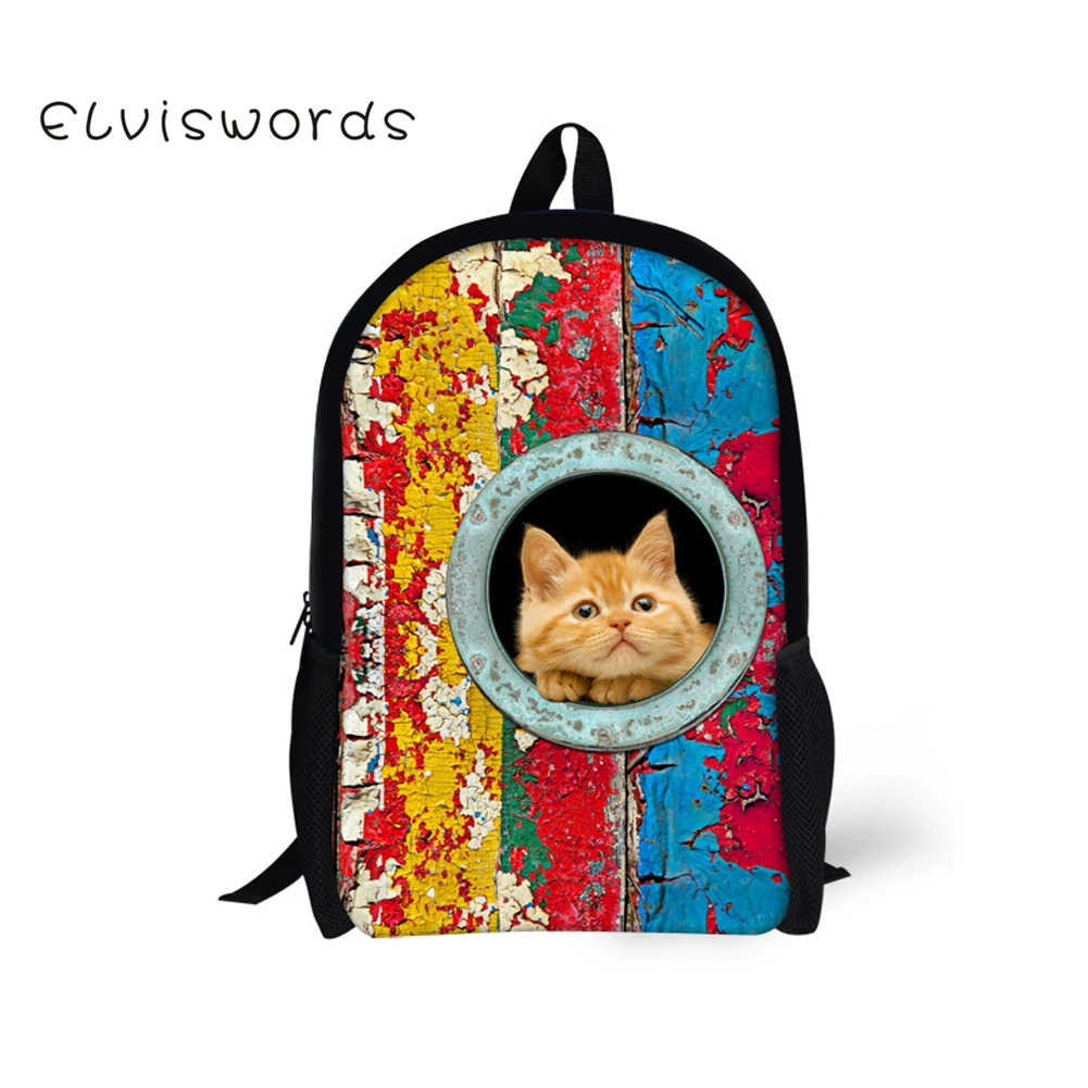 

ELVISWORDS School Bags for Teenagers Timber Cats dogs Printing Children Backpacks Schoolbag for Students Bookbag Orthopedic