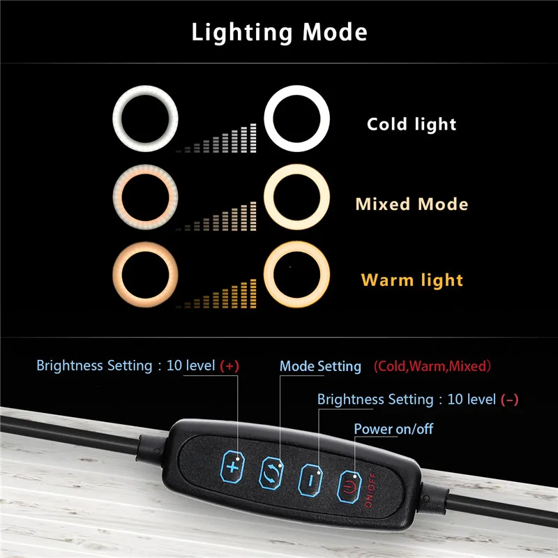 Fosoto фотографического светильник ing 3200 K-5500 K затемнения светодиодный селфи кольцо светильник лампа 16/26 см для Камера телефон для мобильного телефона в реальном времени Studio