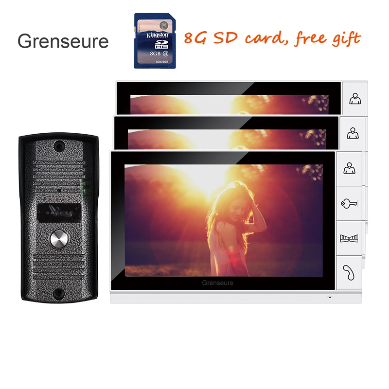 

FREE SHIPPING New 9" Color Recorder Monitor Video Door phone Intercom System 3 White Screens + Doorbell Camera + 8G SD IN STOCK