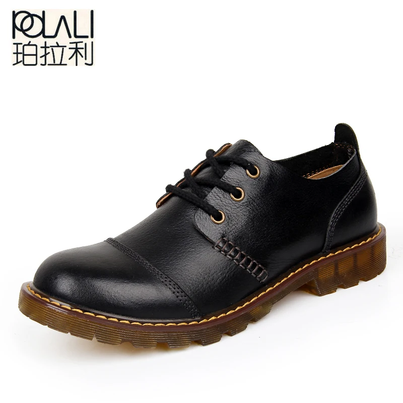 

POLALI Men Leather Shoes Casual New 2019 Genuine Leather Shoes Men Oxford Fashion Lace Up Dress Shoes Outdoor Work Shoe Sapatos