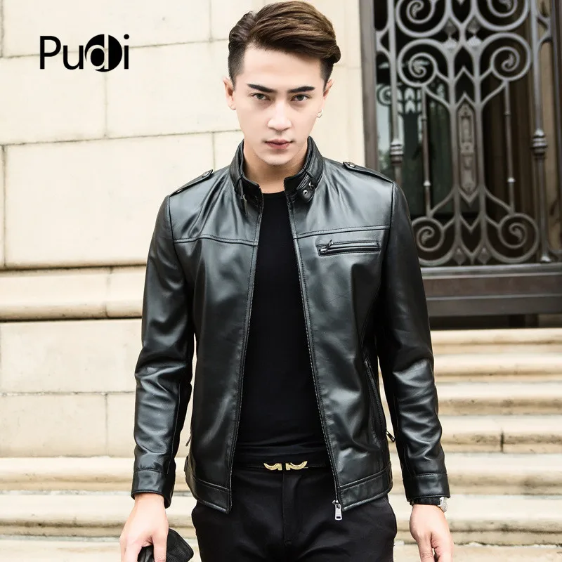 Pudi из натуральной кожи куртка Для мужчин дубленка мотоцикл Курточка бомбер Slim корейской Для Мужчин's Кожаные куртки CF937