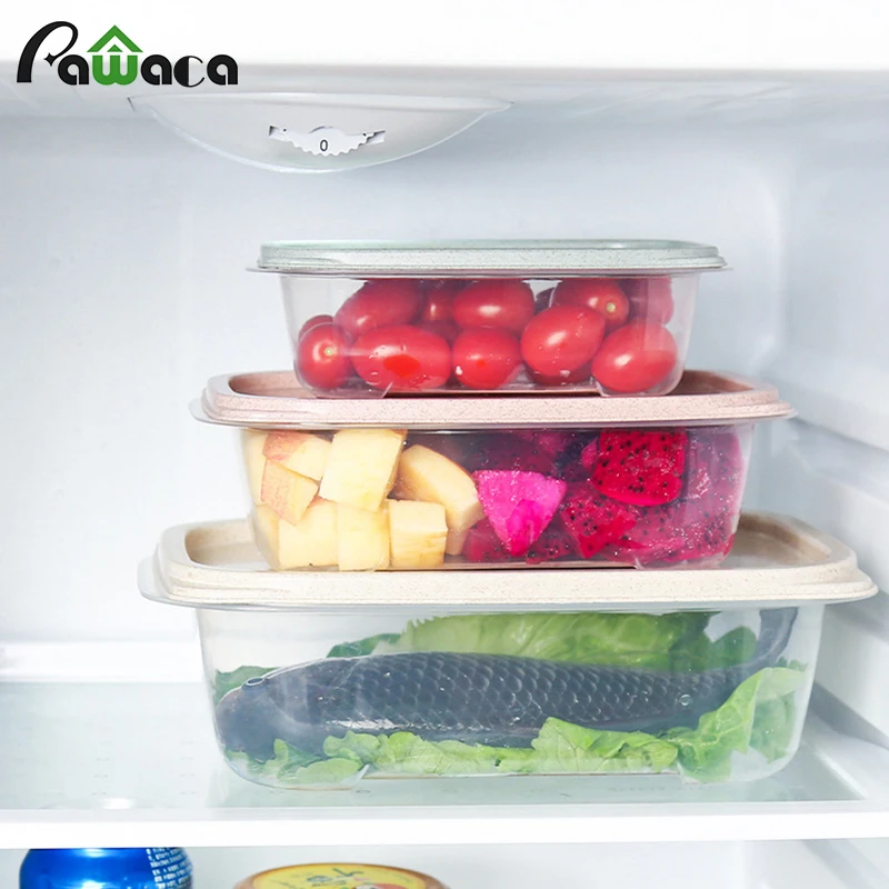 

3pcs Plastic Food Storage Box Sealed Crisper Box Bento Lunch Box Fish Vegetable Fruit Food Containers Refrigerator Organizer Box