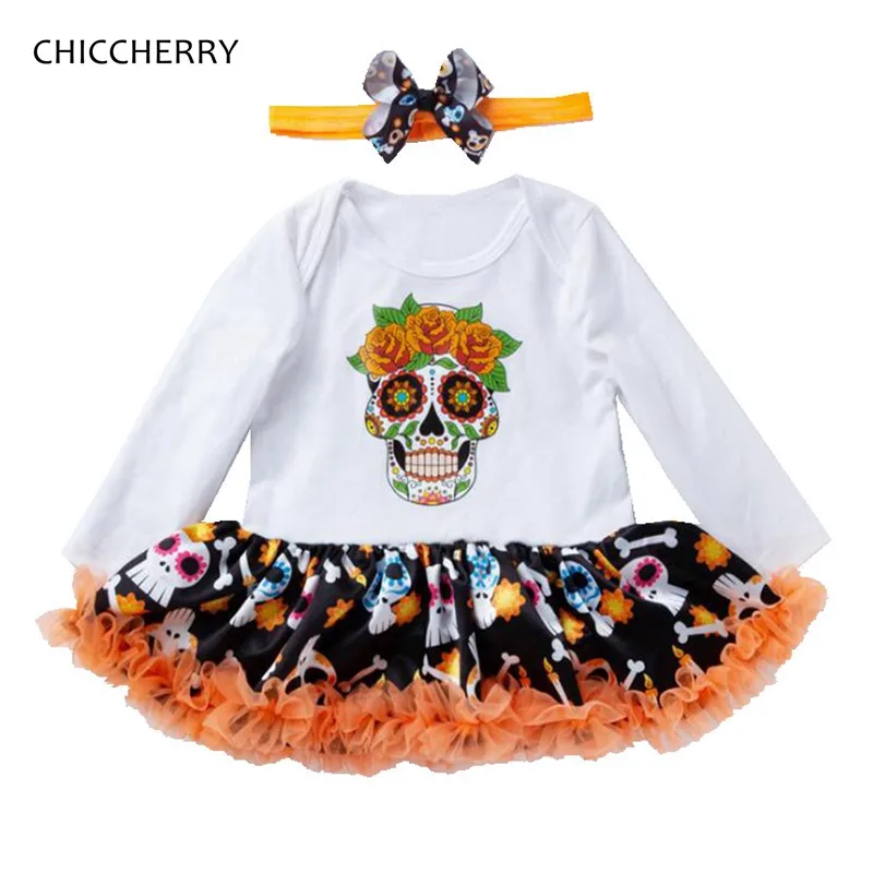 

Mexican Skull Toddler Halloween Costume for Baby Girl Clothes Sets Romper Dress Headband Girls Halloween Outfits Infant Clothing