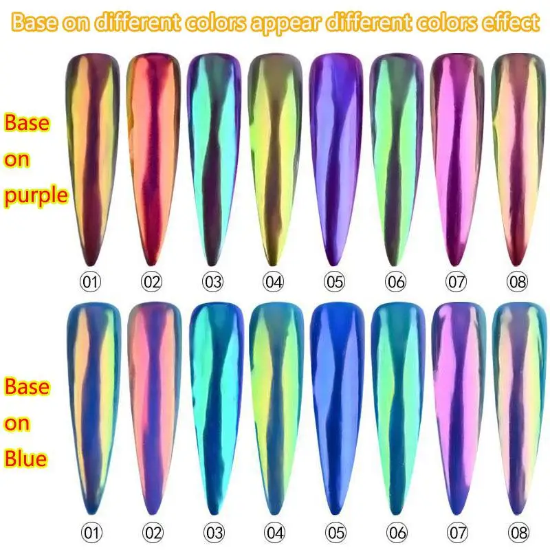 8 видов цветов/комплект эффект хамелеона блестящие Единорог Аврора пигмент неоновый Блестки для ногтей Пудра УФ гель лак для художественное оформление ногтей инструмент - Цвет: Многоцветный