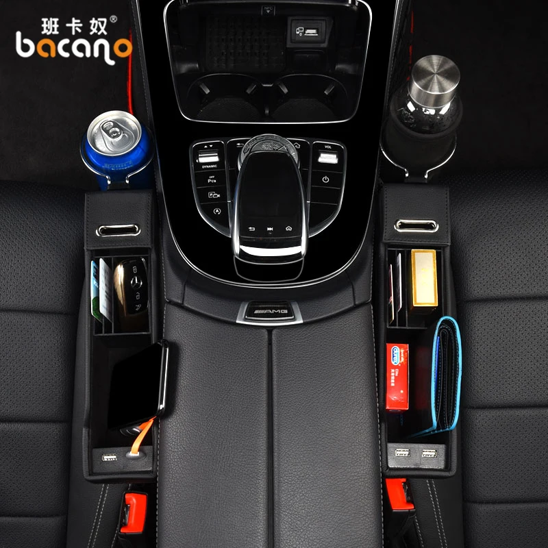 USB Car Organizer Seat Crevice Storage Bag Auto Phone Holder Pouch Gap Key Cigarette Wallet Stowing Tidying For Ford Accessories