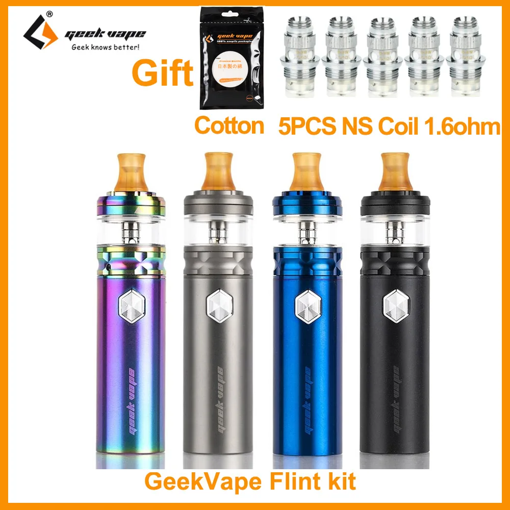 

Gift 5PCS NS Coil 0.6ohm/Koh Gen Cotton Original GeekVape Flint MTL Kit Flint Tank Built in 950 Battery 510 Thread E-Cigarette