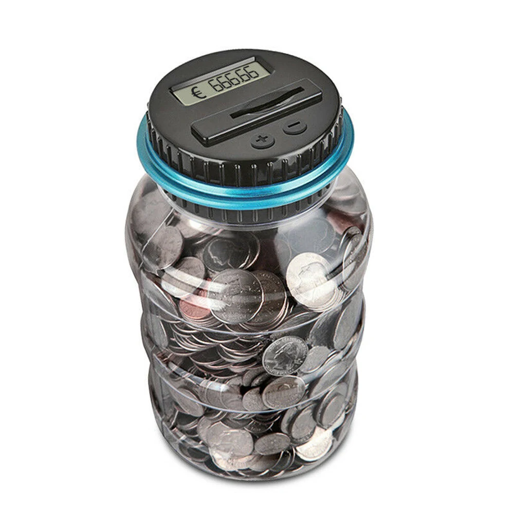 Electronic Digital LCD Coin Counter Counting Jar Money Transparent Piggy Bank ABS Storage Saving Coin Box Home Use