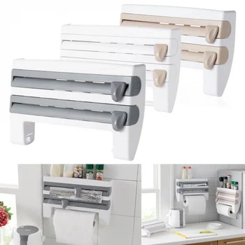 

New Hot Plastic Refrigerator Cling Film Storage Rack Wrap Cutter Wall Hanging Towel Tool Home Kitchen SMD66