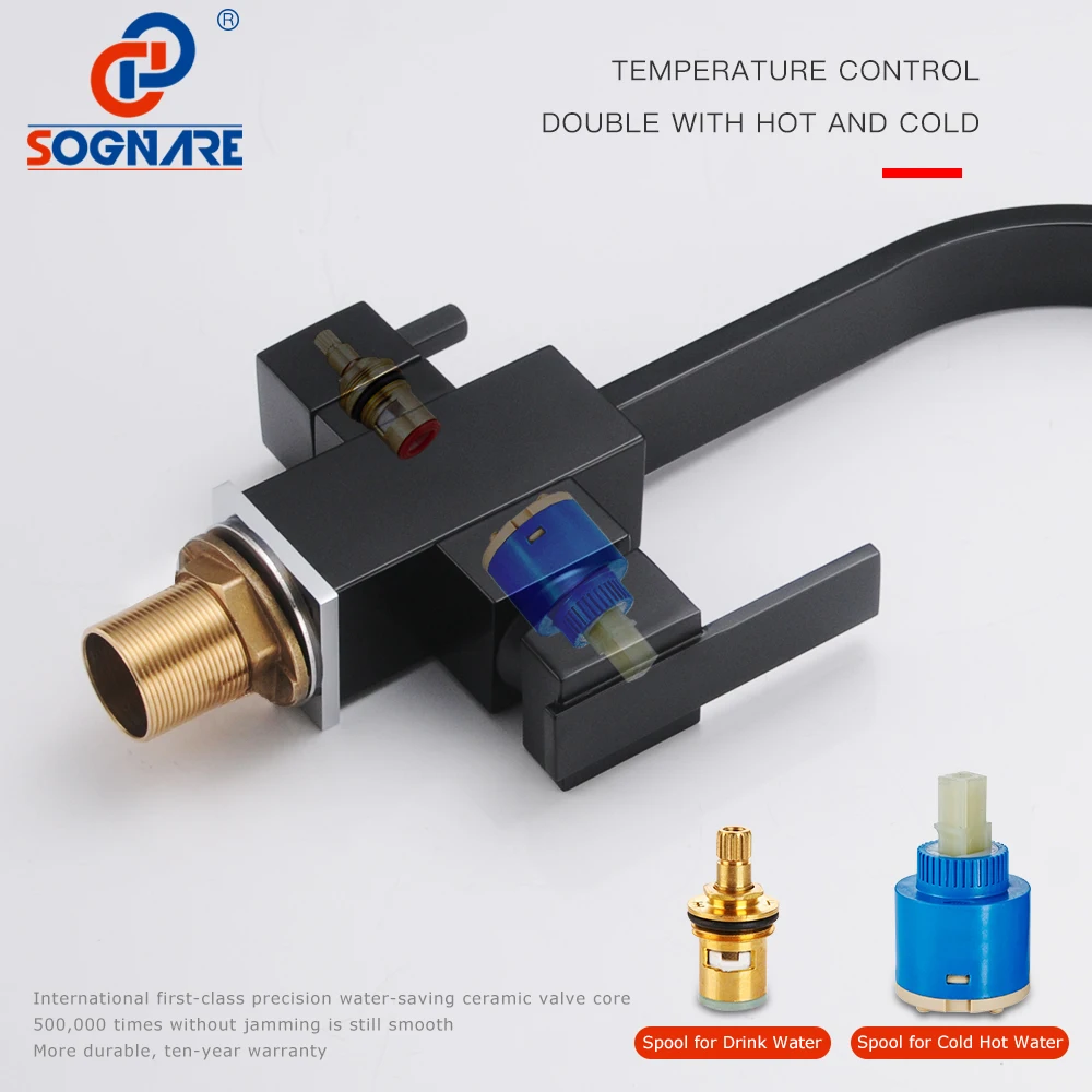 Black Square Kitchen Faucets 360 Degree Rotation 3 Way Water Filter Tap Water Faucets Solid Brass Kitchen Sink Tap Water Mixer