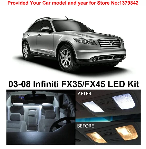 White LED Interior Lights Package Kit for 2003-2008 Infiniti FX35 FX45