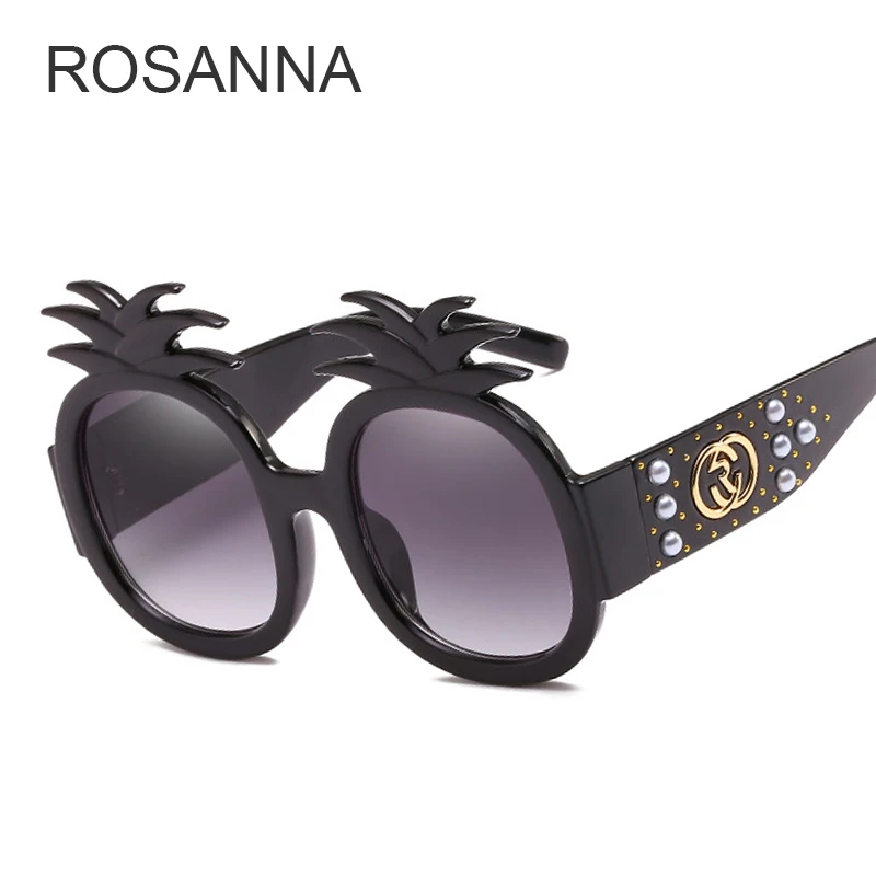 

ROSANNA Hot Pineapple Frame Shiny Rhinestones Sunglasses Women 2018 Summer Style Crystal Decoration Oversized Female Shades R996
