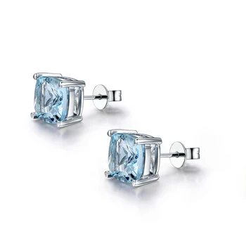 

AINUOSHI 4 Carat Topaz Earring Cushion Cut Natural Light Blue Stud Earring Women Engagement Square Earrings Anniversary Jewelry