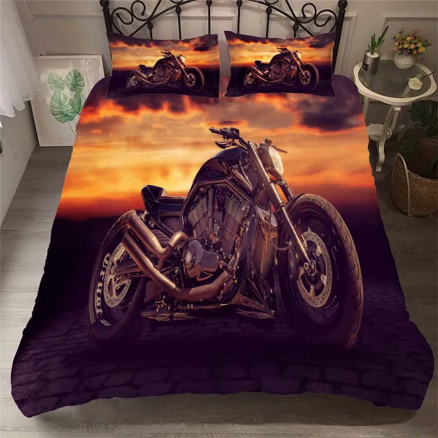 HELENGILI 3D постельные принадлежности набор мотоцикл печати пододеяльник набор постельное белье с наволочкой набор домашнего текстиля# MTC-07
