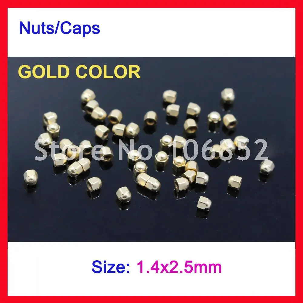 10000pcs Gold Color Size 1.4x2.5mm Metal Eyeglasses Glasses Screw Nuts