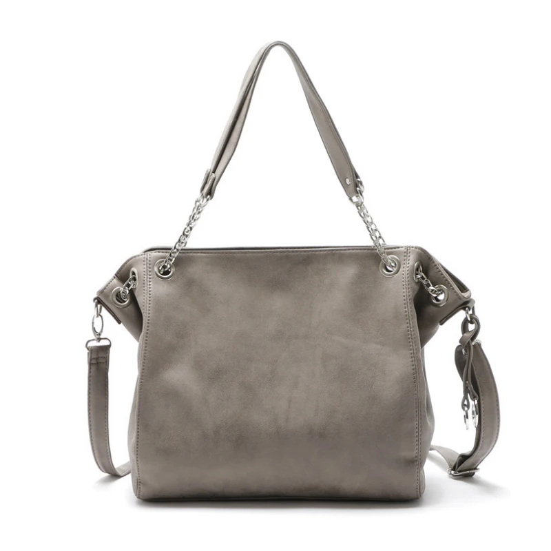 Homeda Leather Handbags Decor Silver Chain Messenger Bag Woman Solid Shoulder Bag Ladies Bolsos