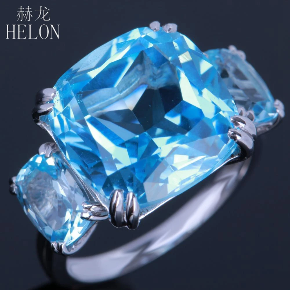 HELON Solid 10K White Gold 13 3ct Prong font b Set b font 100 Genuine Sky
