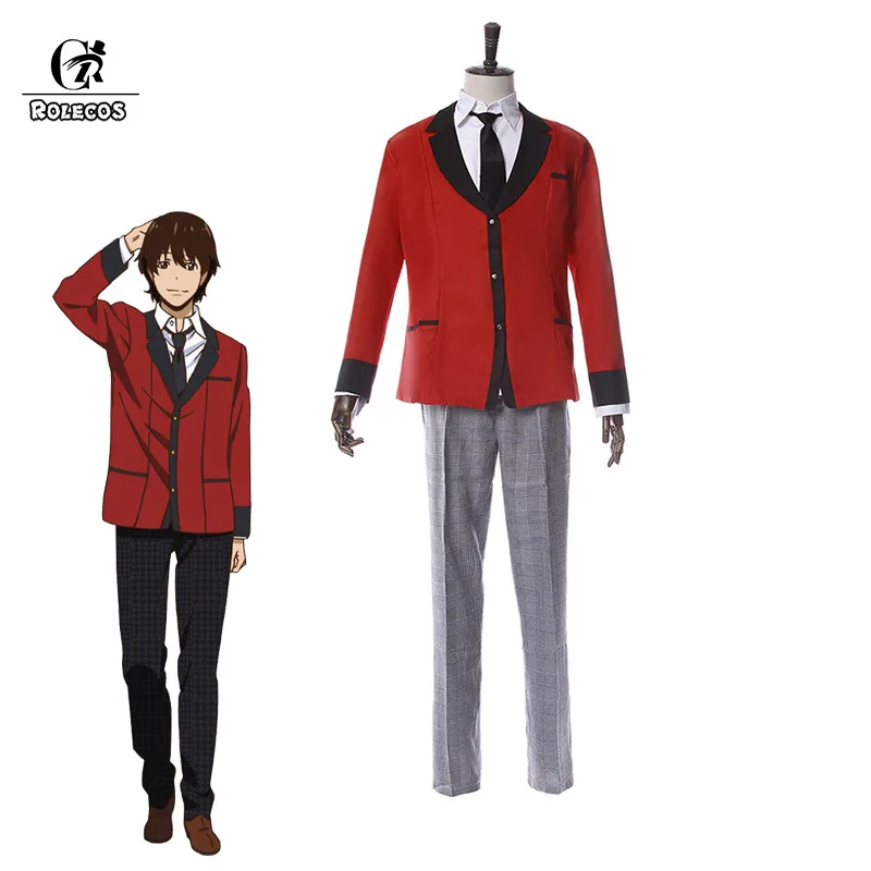 

ROLECOS Anime Kakegurui Compulsive Gambler Cosplay Costume Ryouta Suzui Costume Red School Uniform for Men Cosplay Costume