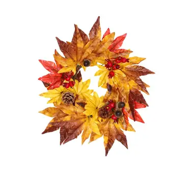 

Christmas Decoration Wreath Golden Maple Leaves Pine Cone Wreath Home Mall Door Ornaments For Thanksgiving