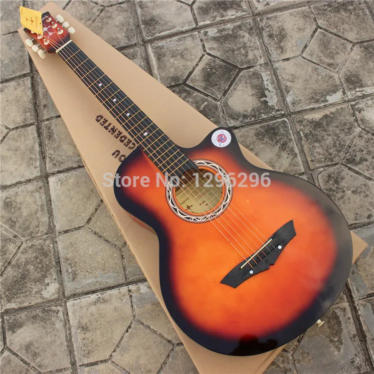 

free shipping arrow 38inch guitar 96 cm length sunset color violin yellow wood guitar