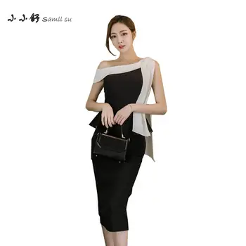 

Small Su Summer Womens Black Pencil Dresses Office Slash Neck One Shoulder Bandage Sexy Slim Sundress 2017 Vintage Party Vestido
