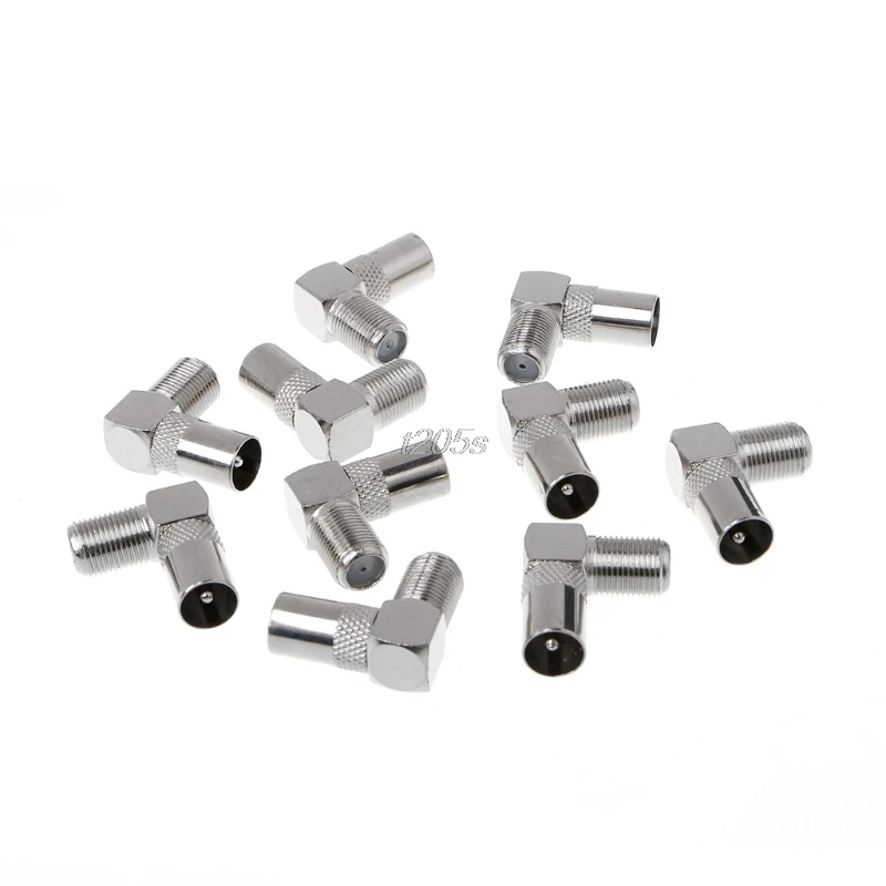 

10Pcs 90 Degree Right Angled TV Aerial Cable Connector RF Coaxial F Female to TV Male Plug to Female Socket T25 Drop ship