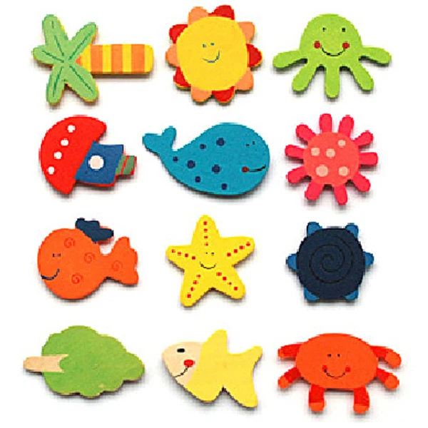 

12Pcs/Lot Animals Wooden Fridge Magnet Sticker Cute Cartoon Pattern Funny Refrigerator Toy