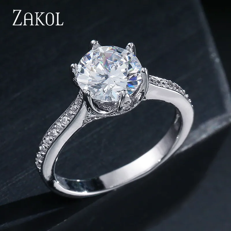 

ZAKOL Classic Crystal Wedding Finger Ring Jewelry Trendy Round AAA Cubic Zircon Rings For Women Bridesmaid Gifts FSRP2042