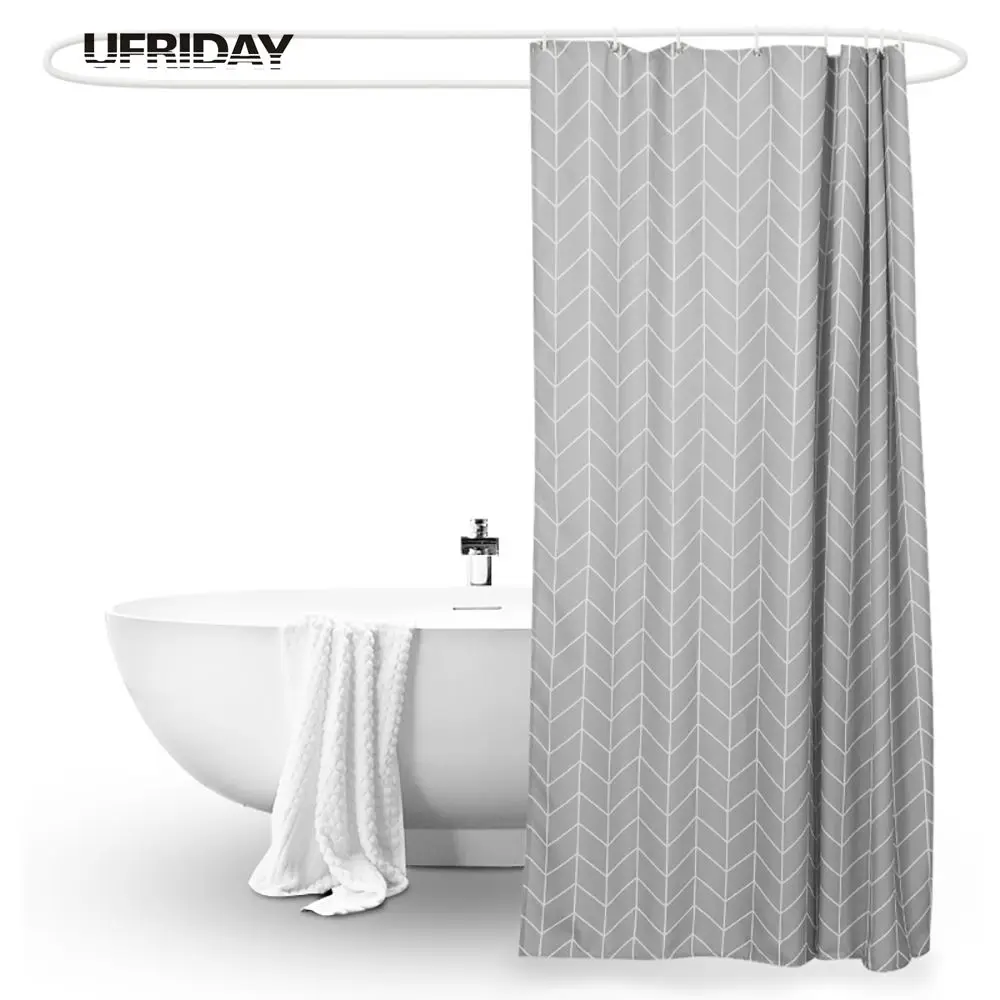 UFRIDAY رمادي شريط تصميم دش الستار البوليستر للماء حمام ستارة للحمام رشاقته Mildewproof حوض الستائر