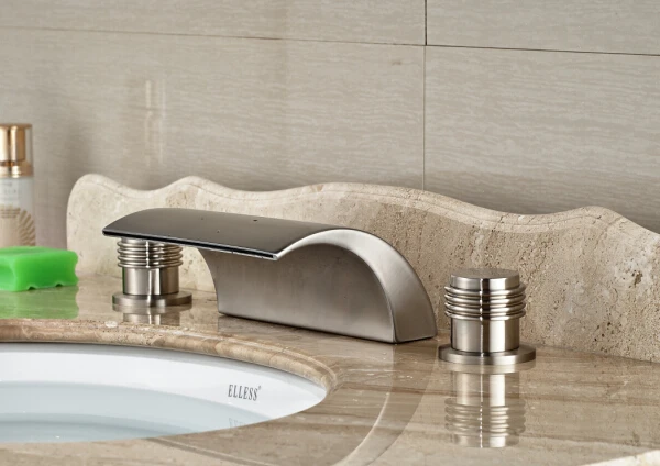 Bathroom Deck Mounted Basin Faucet Nickel Brushed Sink Mixer Tap Dual Handles Basin Mixer Bathroom Deck Mounted Basin Faucet Nickel Brushed Sink Mixer Tap Dual Handles Basin Mixer