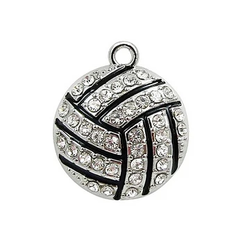 

Popular enamel craft jewelry circular volleyball pattern pendant inlaid rhinestone crystal charm sports accessories DIY