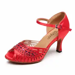 Для женщин Бальные Туфли для латинских танцев Salsa социальных обувь для вечеринок женские красные, синие Samba Танго Обувь для танцев на