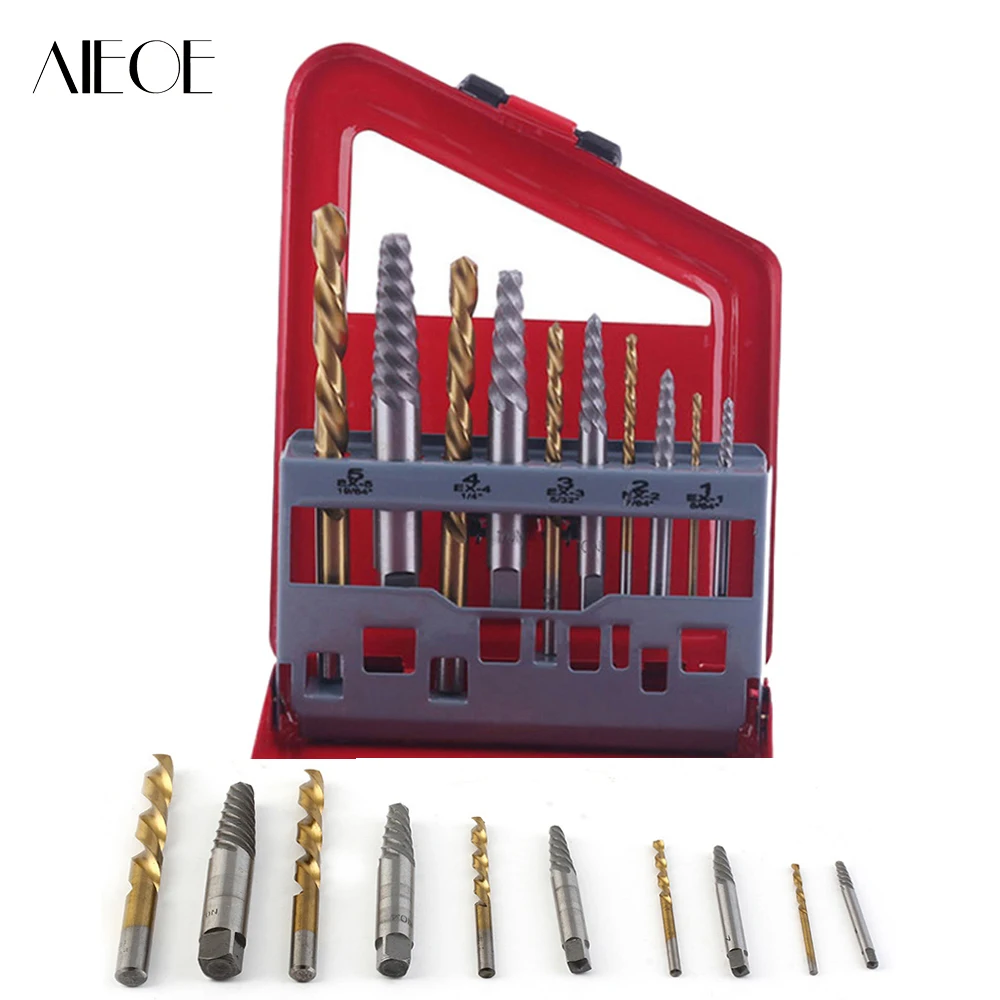 

AIEOE 10PCS Cobalt Left Combination Carpentry Screw Extractor Drill Bit Damaged Screw Extractor Set Easy Remove Broken Bolt Kits